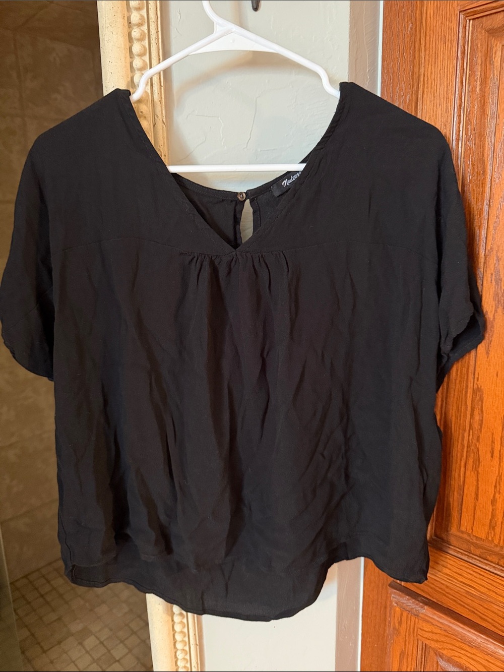 Madewell Black Short-Sleeve V-Neck Boxy Blouse